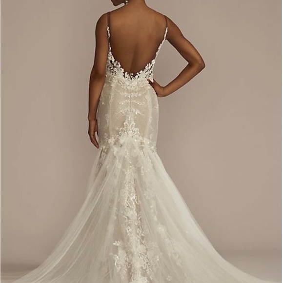 Mermaid wedding gown w/glitter fabric adorned w/hand-beaded sequins and crystals - Picture 2 of 8